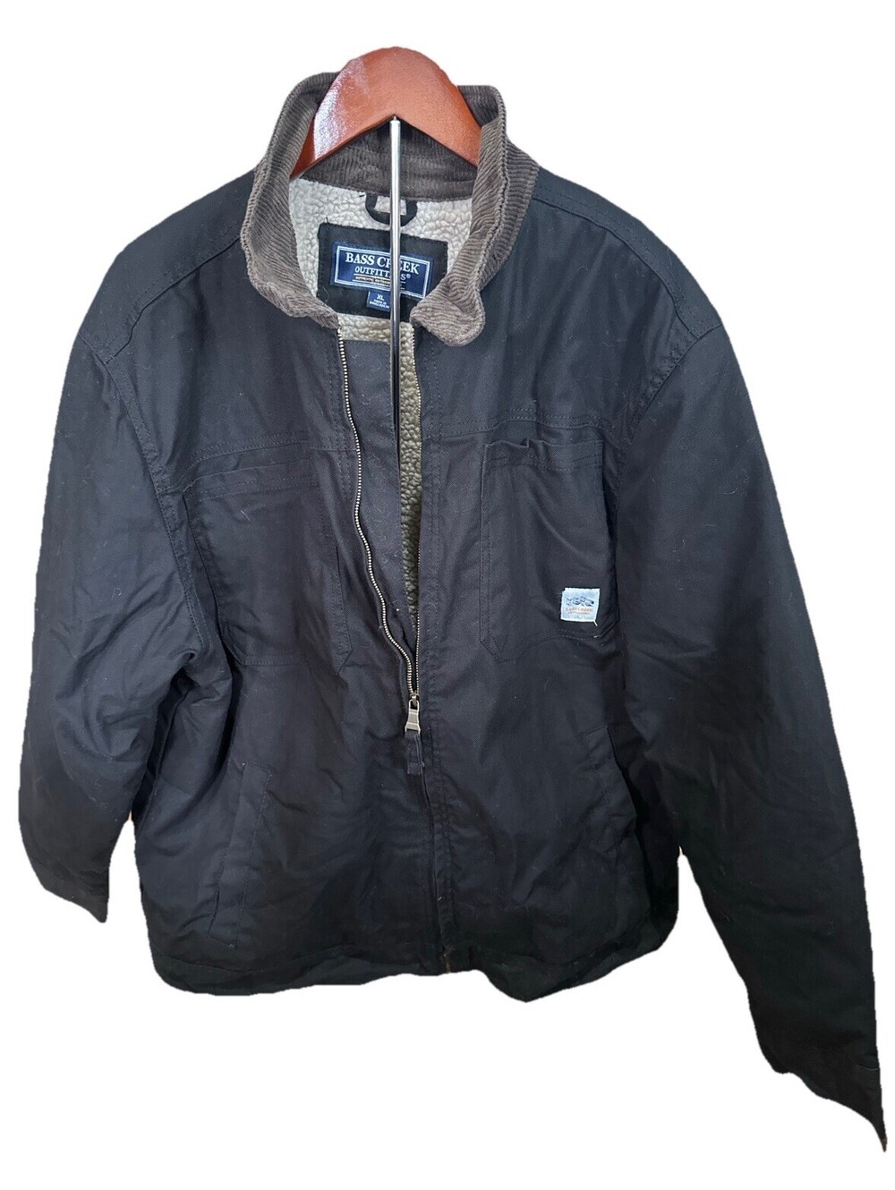 Bass Creek Outfitters Sherpa Lined Work Jacket XL Black Canvas Corduroy Collar